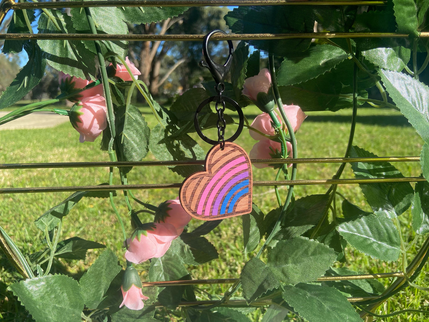 Wooden Pride Heart Keychain - Bisexual