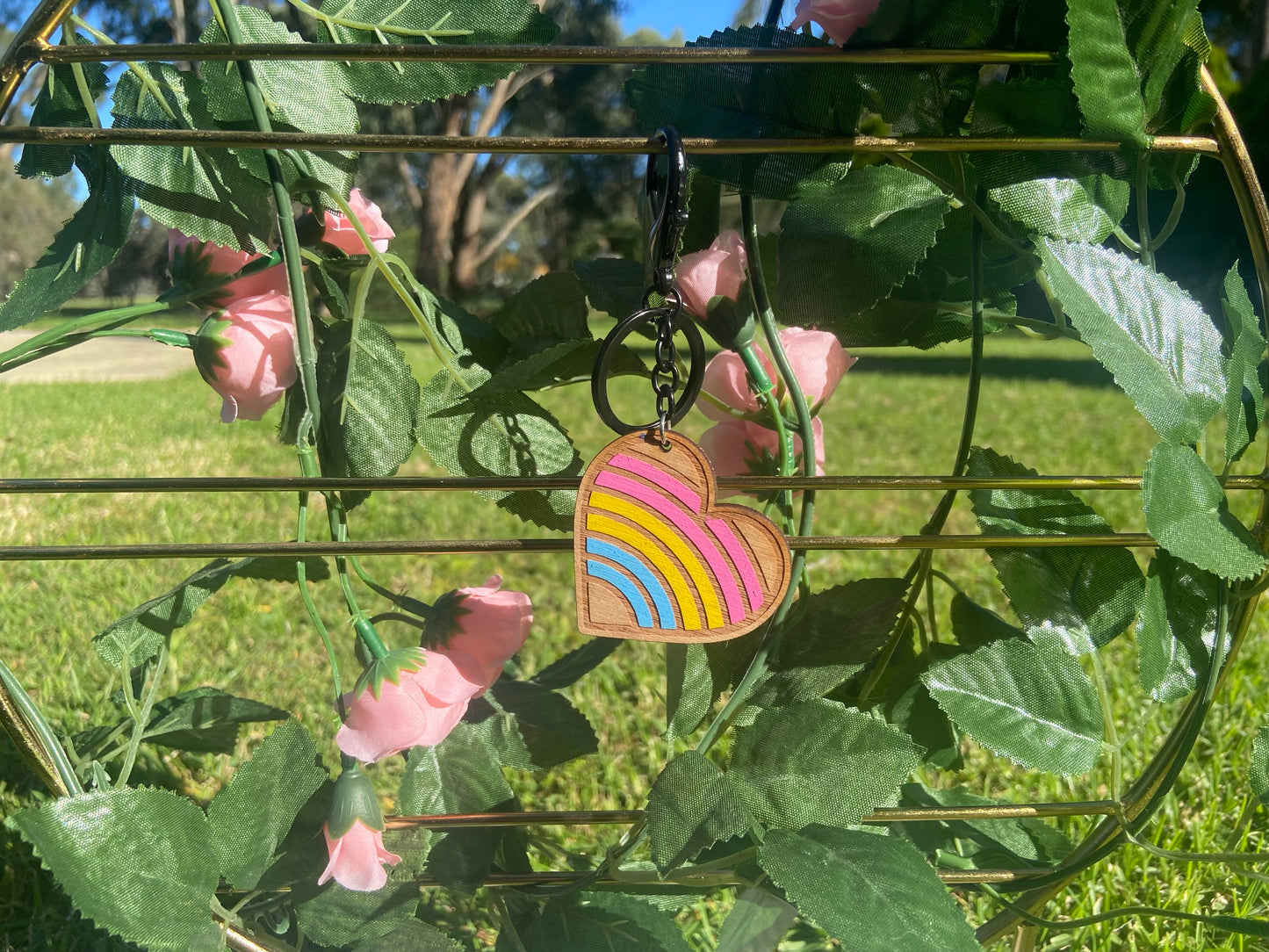 Wooden Pride Heart Keychain - Pansexual