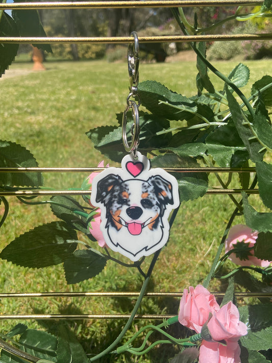 Border Collie Keychain - Blue Tri Merl