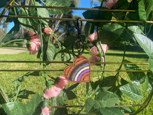 Wooden Pride Heart Keychain - Asexual
